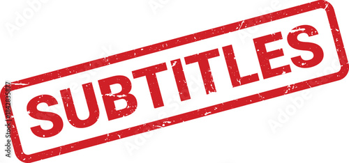 Grunge Red Subtitles Stamp on White Background Imperfect Boxed Text for Video and Film