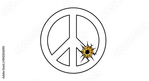 Conceptual Art Depicting a Peace Sign with a Violent Bullet Hole Impact