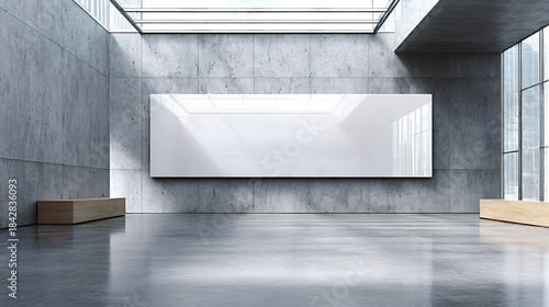 Empty modern concrete gallery featuring blank billboard mockup