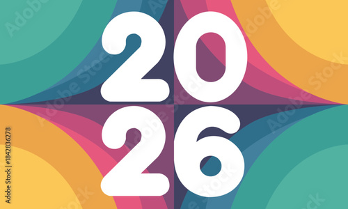 2026 Retro Abstract Colorful Background with Bold Typography