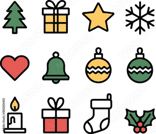Colorful Christmas Icon Set  Festive Holiday Symbols