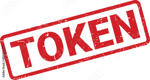 Red Token Rubber Stamp Impression with Distressed Texture on a White Background