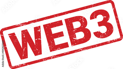 Red Stamp with WEB3 Text Showing Decentralized Internet, Grunge Style on White Background