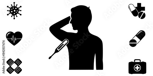 Temperature Fever Check Thermometer Vector Silhouette