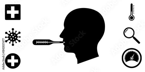 Temperature Fever Check Thermometer Vector Silhouette