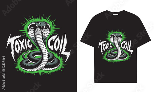 Aggressive cobra with toxic coil design on t shirt mockup