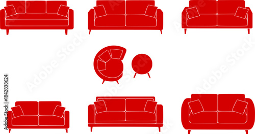 Furniture sofa variations different sizes top view architectural design
