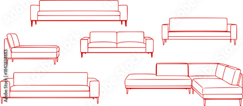 Furniture sofa variations different sizes top view architectural design
