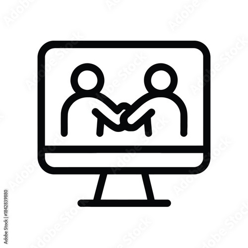 Vector illustration of online business agreement handshake on computer monitor screen icon
