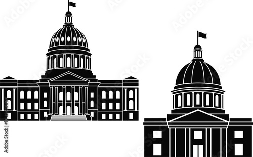 Government, Politics, Landmark Architecture, and Civic Authority Design Elements in Black and White