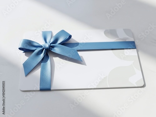 Blue Ribbon Gift Card Presentation on Transparent Background