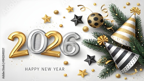 Happy New Year 2026 Festive Celebration Banner - Premium Digital Illustration