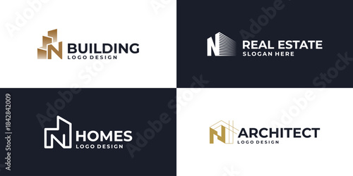 creative initial letter N real estate logo symbol, building logo design vector