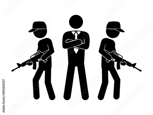 Stickman Security Team Protecting Businessman – Guard Protection Silhouette Icon.