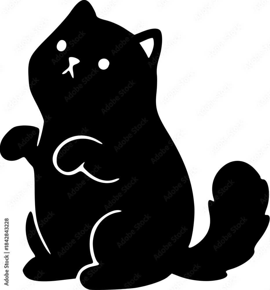 Obraz premium Cute Cat Character in Poses Minimal Solid Black Vector Silhouettes