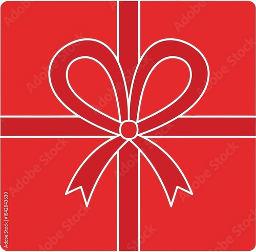 A bold red gift box tied with a textured ribbon forming a classic bow symbolizing celebration and surprise isolated on white background