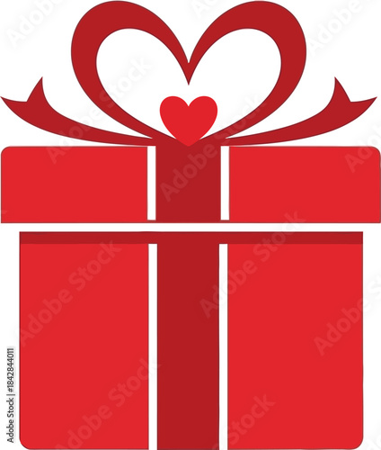 Festive red gift box with heart shaped ribbon for celebrations and special occasions symbolizing love and generosity isolated on white background