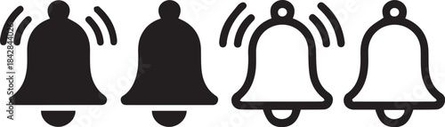 Collection of various bell icons in different styles and colors