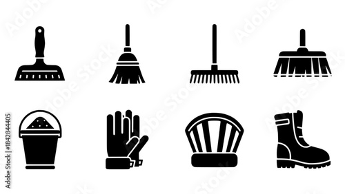 Cleaning Tools and Safety Gear Vector Icons