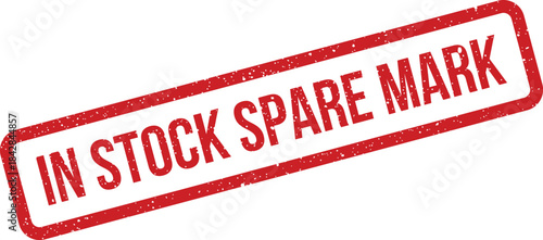 Aged red rectangular stamp illustration featuring the message IN STOCK SPARE MARK for component inventory