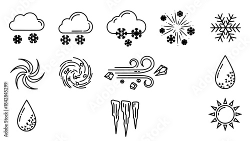 Set of weather icons in black and white