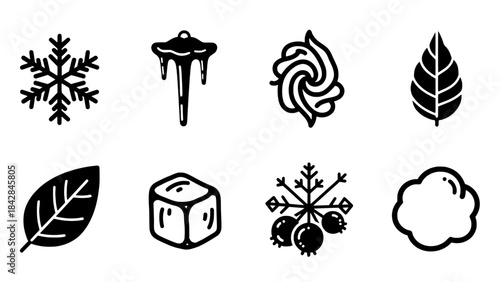 Diverse Vector Icons of Winter, Nature, and Weather Elements Collection