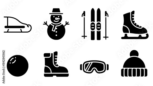 Essential Winter Sports and Cold Weather Gear Icon Collection Set