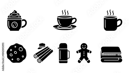 Cozy Winter Warm Drinks and Treats Icons