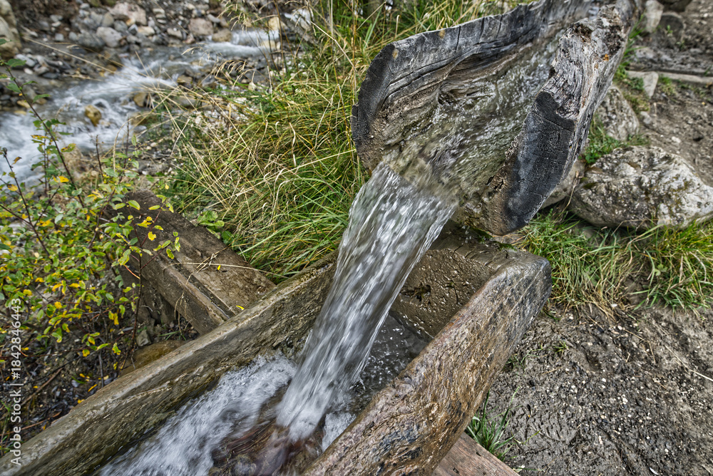 Fototapeta premium Mountain landscapes, water, and village