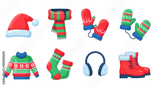 Winter Clothing and Accessories Set Icons