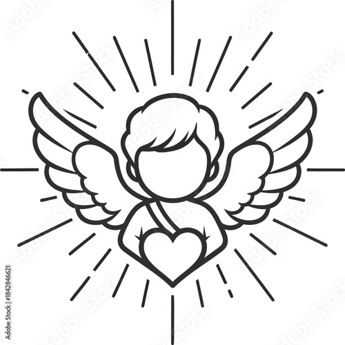 Cherub angel with heart and halo radiating light and love symbolizing innocence joy and divine protection isolated on white background