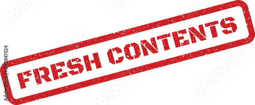 Distressed grunge rubber stamp signifying new fresh contents have been added inside a package or collection