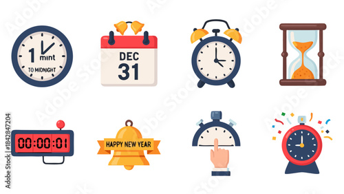 New Year's Eve Countdown and Time Icons