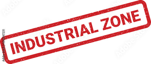 Distressed rectangular rubber stamp design stating Industrial Zone for mapping or factory location graphics