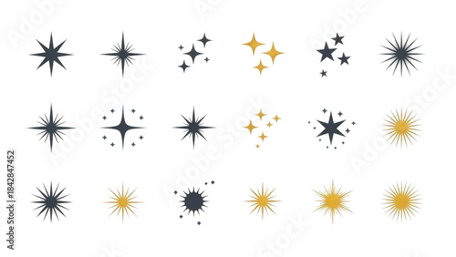 Stylized stars and sparkles graphic icon vector collection set