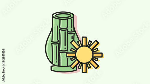 Abstract Illustration of a Beaker with Sunlight, Symbolizing Science and Innovation, on Light Green Background