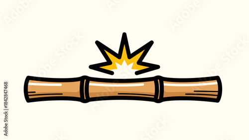 Cartoon Illustration of a Wooden Log Breaking with Impact Lines and Bright Burst Effect, Vector Style for Creative Design and Education