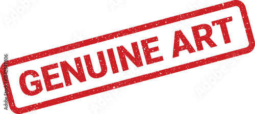 Distressed rectangular rubber stamp mark displaying GENUINE ART for creative expression and authentic artwork validation