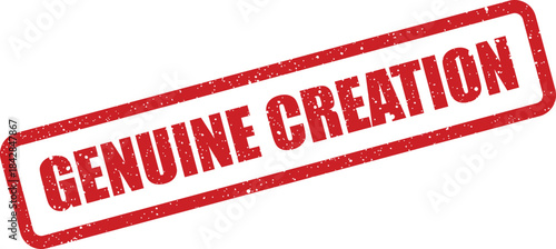 Distressed rectangular rubber stamp mark displaying GENUINE CREATION for validating original ideas and new intellectual property
