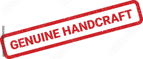 Distressed rectangular rubber stamp mark displaying GENUINE HANDCRAFT for authenticating handmade products and traditional quality