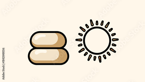 Simplistic Digital Illustration of Two Smooth Stones and a Sun Icon, Perfect for Wellness, Nature, and Eco-Friendly Campaigns