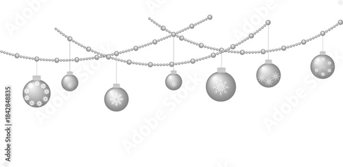 Christmas garland with beads and balls, png, vector, transparent, isolated on transparent background
