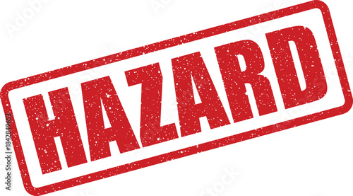 Distressed rectangular stamp featuring the single word HAZARD for safety warnings and risk alerts