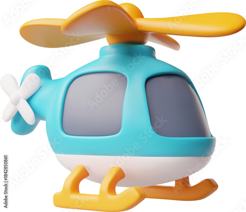 3D helicopter, blue and orange, with two propellers, air transport, aviation, children's toy.