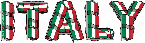Italy Textured Word in Italian Flag Colors.
