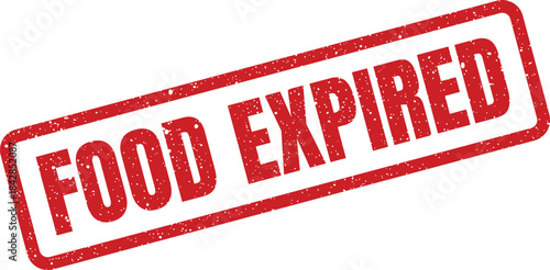 Distressed red rubber stamp effect label with bold capital letters saying food expired message