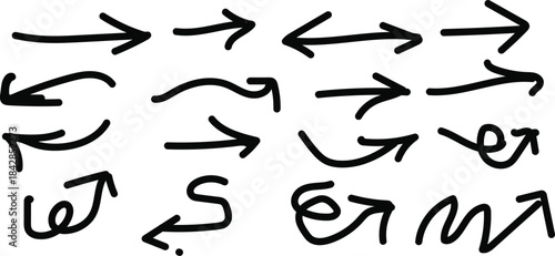 Hand drawn doddle black arrow icon set