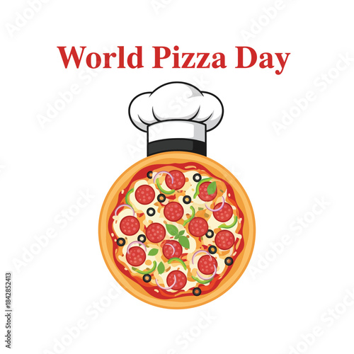 pizza chef holding a hot pizza slice illustration