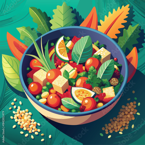 Colorful bowl of healthy vegetable and tofu stew