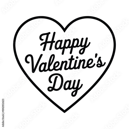 Happy Valentines Day Heart Badge Typography Vector with Bold Script for Romantic Greeting